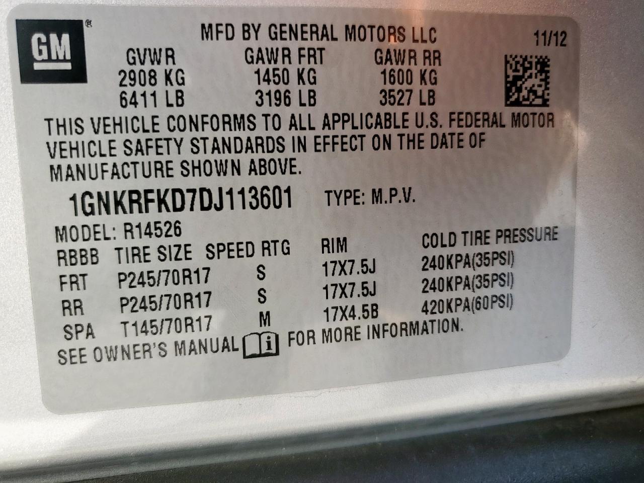 2013 Chevrolet Traverse Ls VIN: 1GNKRFKD7DJ113601 Lot: 86280545