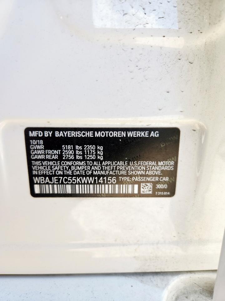 2019 BMW 540 Xi VIN: WBAJE7C55KWW14156 Lot: 84800805