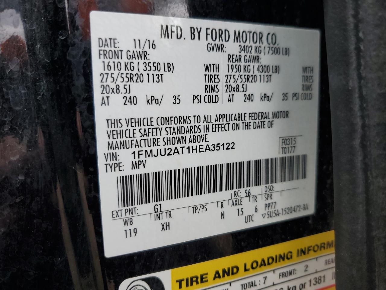 2017 Ford Expedition Limited VIN: 1FMJU2AT1HEA35122 Lot: 82223445