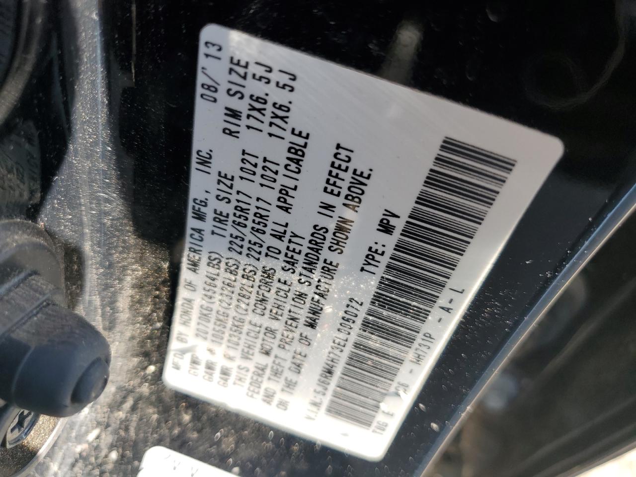 2014 Honda Cr-V Exl VIN: 5J6RM4H73EL006072 Lot: 89836485