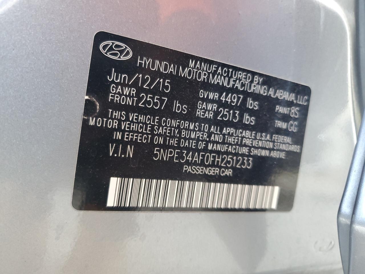 2015 Hyundai Sonata Sport VIN: 5NPE34AF0FH251233 Lot: 85766045