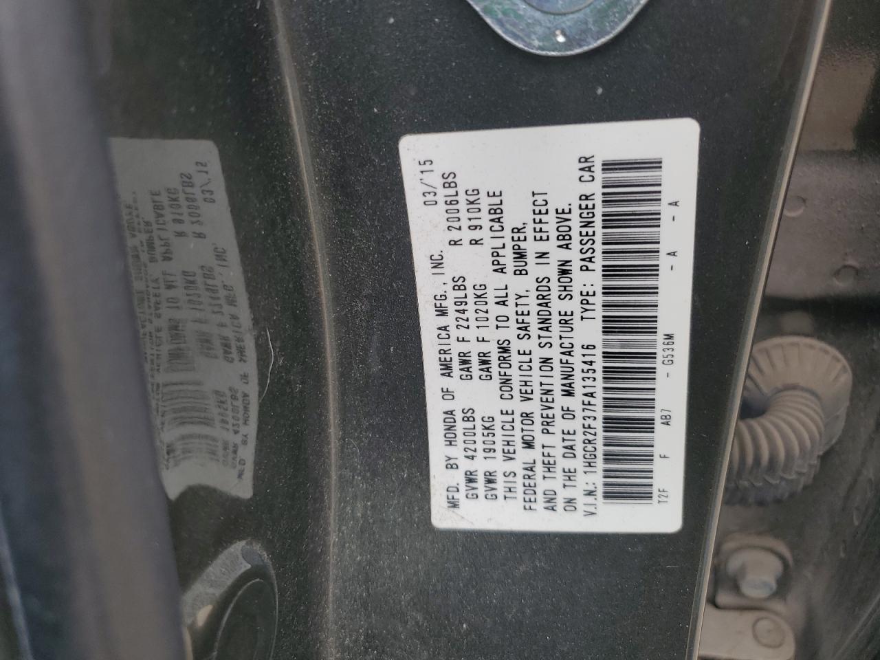 2015 Honda Accord Lx VIN: 1HGCR2F37FA135416 Lot: 82473475