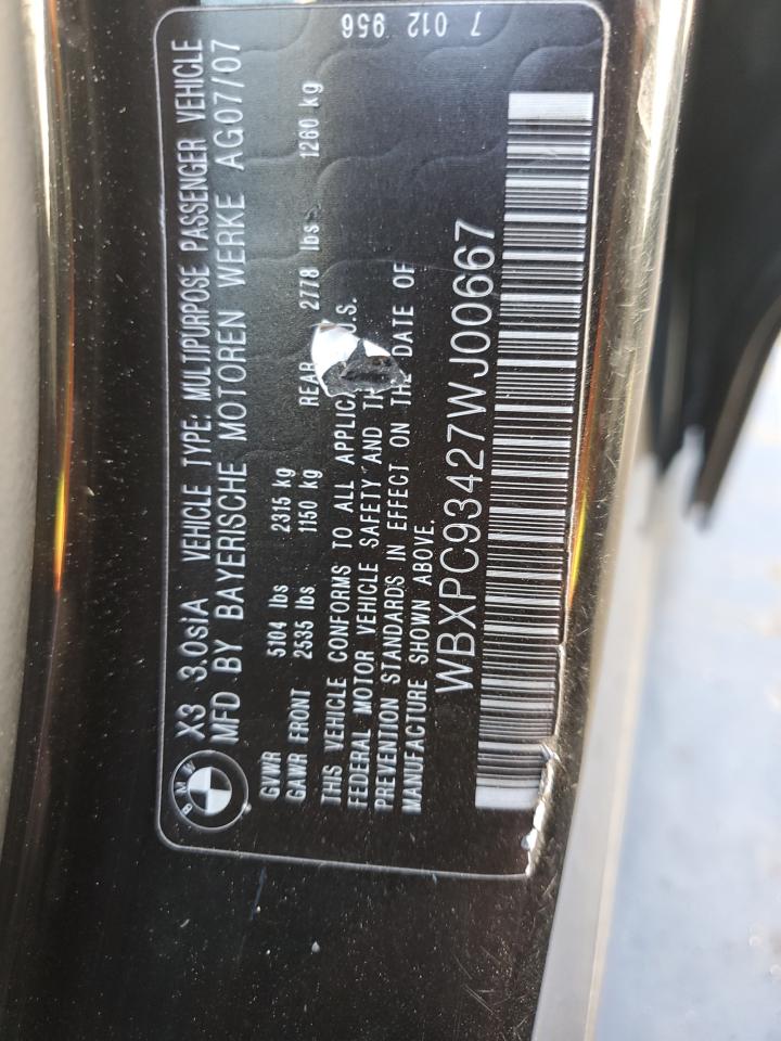 2007 BMW X3 3.0Si VIN: WBXPC93427WJ00667 Lot: 84206375