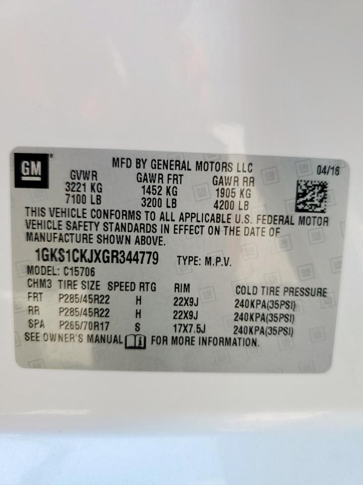 2016 GMC Yukon Denali VIN: 1GKS1CKJXGR344779 Lot: 82278875
