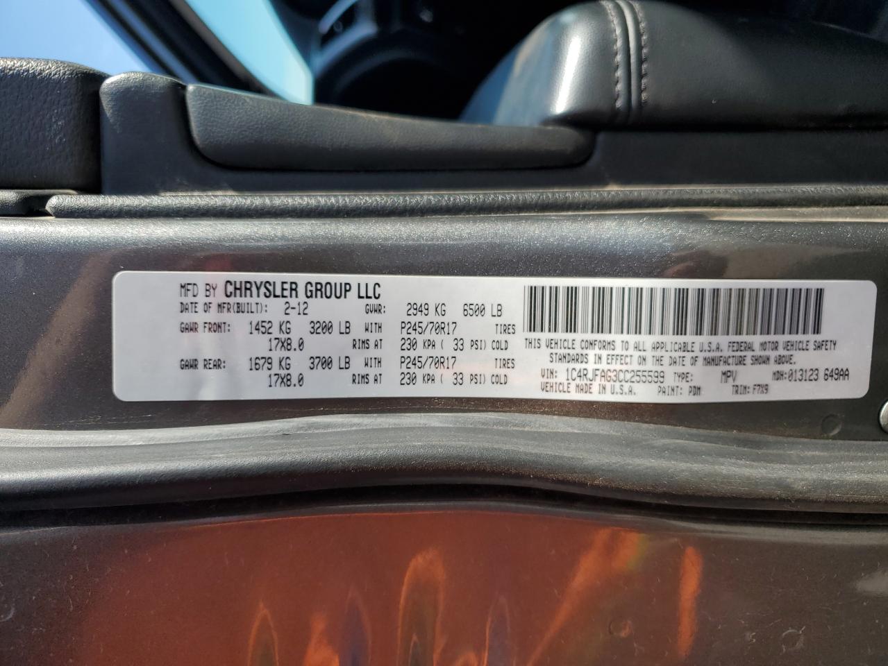 2012 Jeep Grand Cherokee Laredo VIN: 1C4RJFAG3CC255599 Lot: 85950315