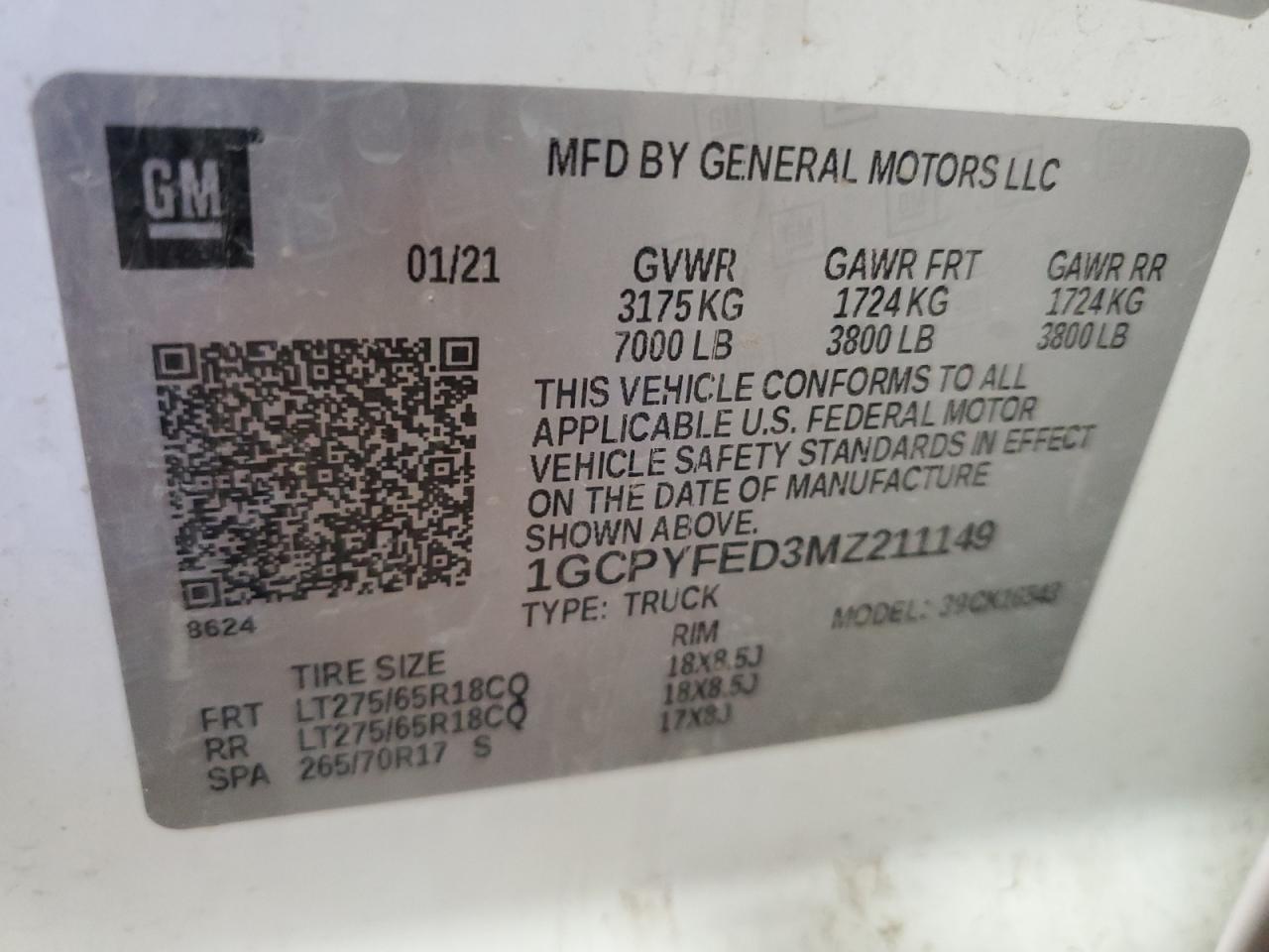 2021 Chevrolet Silverado K1500 Lt Trail Boss VIN: 1GCPYFED3MZ211149 Lot: 90641515