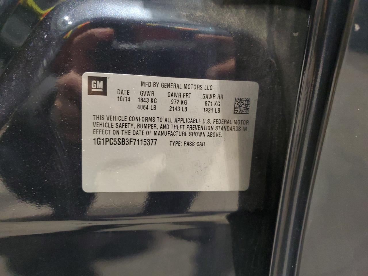 2015 Chevrolet Cruze Lt VIN: 1G1PC5SB3F7115377 Lot: 86527875