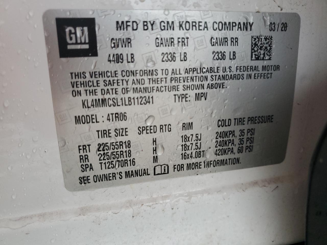 2020 Buick Encore Gx Preferred VIN: KL4MMCSL1LB112341 Lot: 82601555