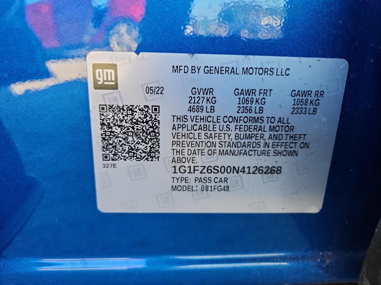 2022 Chevrolet Bolt Euv Premier VIN: 1G1FZ6S00N4126268 Lot: 86684835