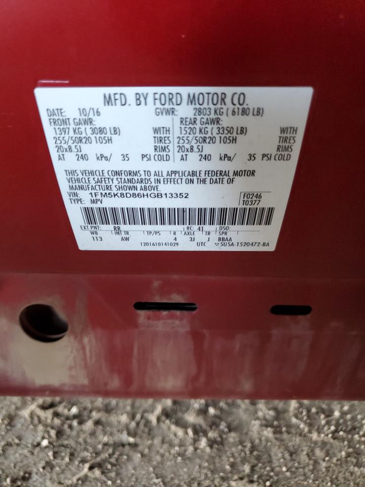 2017 Ford Explorer Xlt VIN: 1FM5K8D86HGB13352 Lot: 81129085