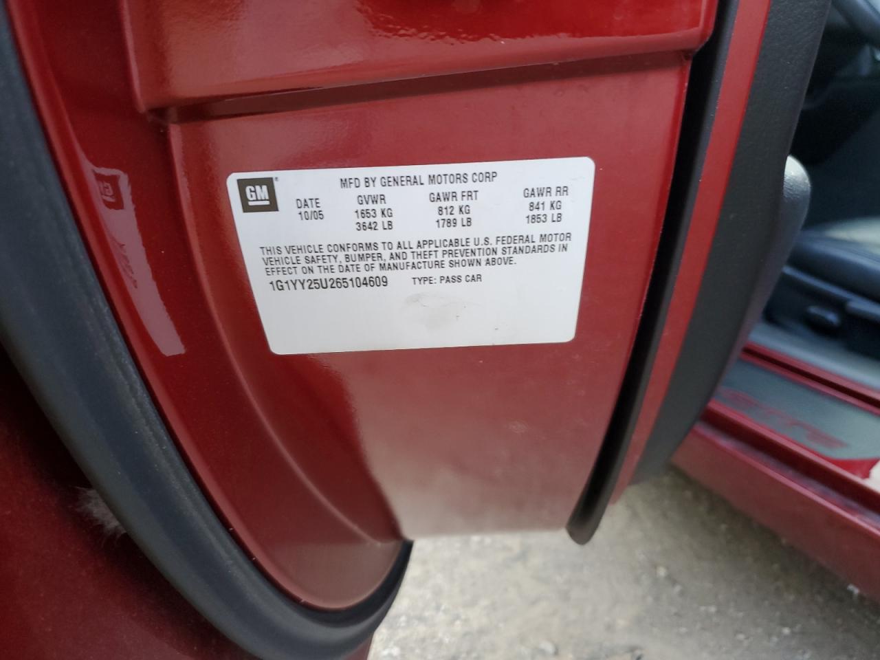 2006 Chevrolet Corvette VIN: 1G1YY25U265104609 Lot: 86184655