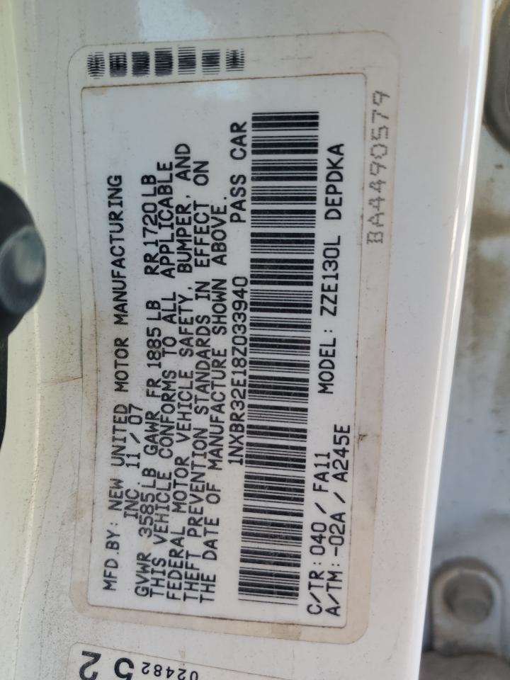 2008 Toyota Corolla Ce VIN: 1NXBR32E18Z033940 Lot: 82187845