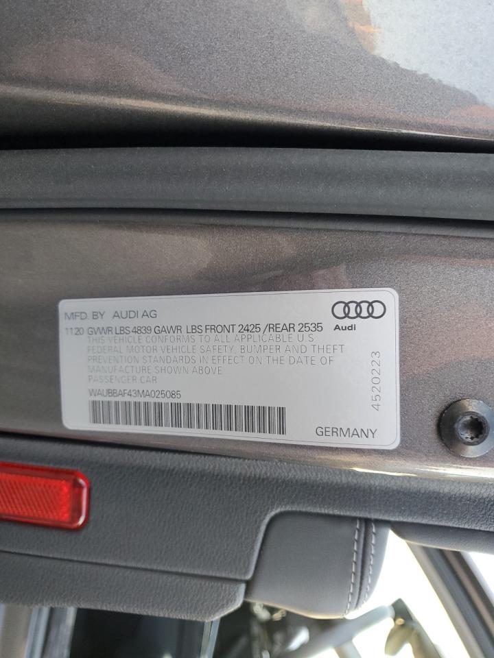 2021 Audi A4 Premium Plus 40 VIN: WAUBBAF43MA025085 Lot: 85943825