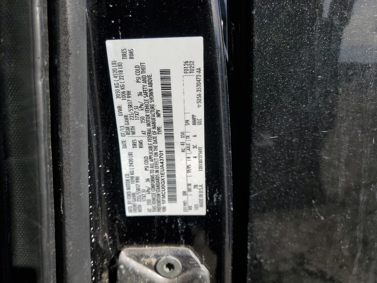 2014 Ford Escape Se VIN: 1FMCU0GX1EUA43701 Lot: 89683395