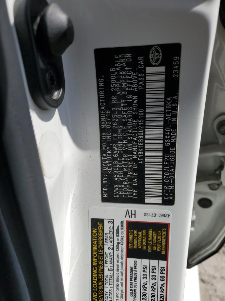 2016 Toyota Avalon Xle VIN: 4T1BK1EB8GU215160 Lot: 85683345