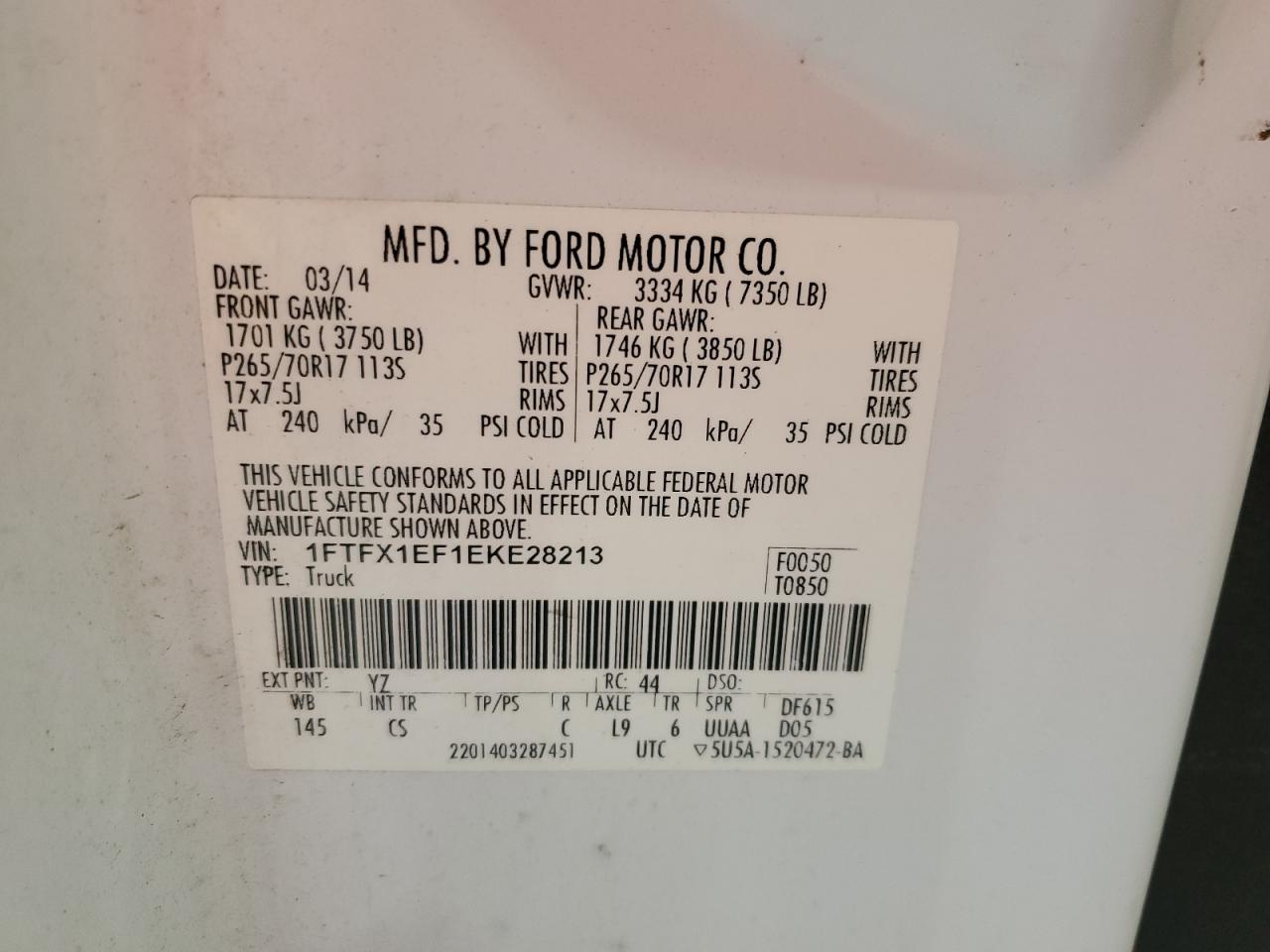 2014 Ford F150 Super Cab VIN: 1FTFX1EF1EKE28213 Lot: 89512865