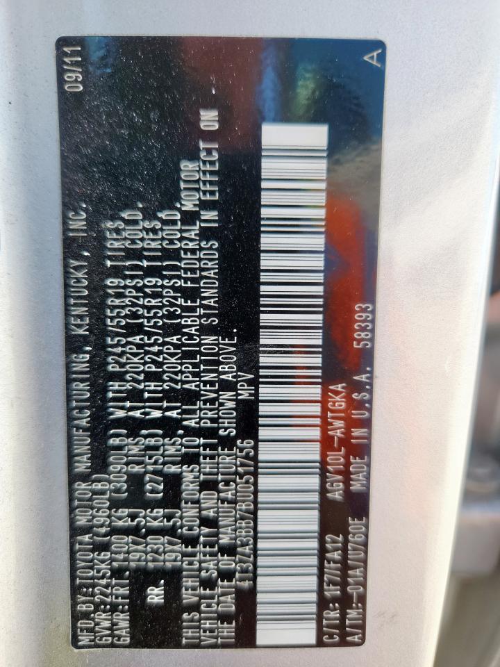 2011 Toyota Venza VIN: 4T3ZA3BB7BU051756 Lot: 84474245