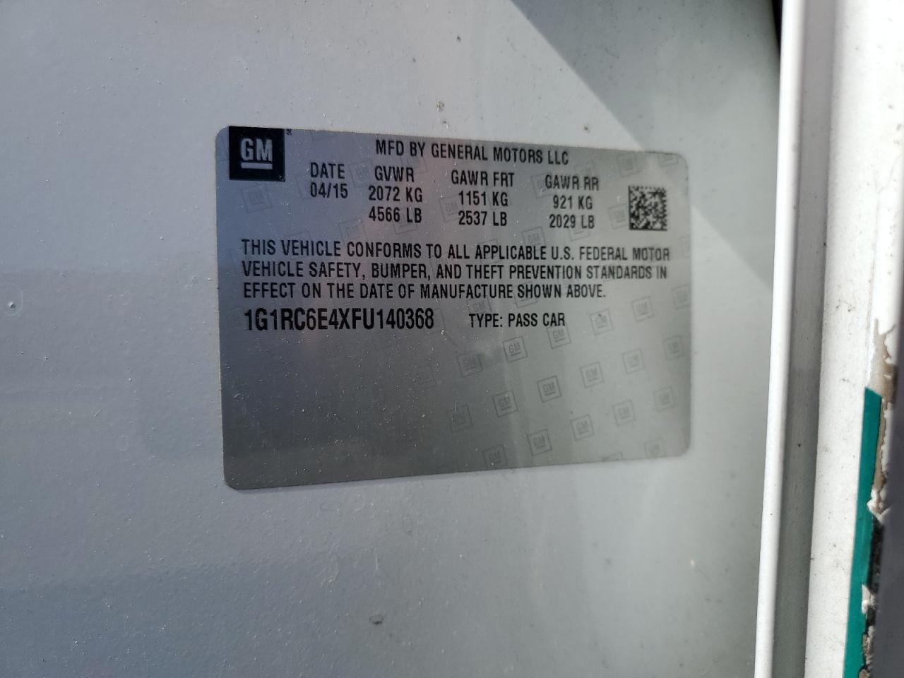 2015 Chevrolet Volt VIN: 1G1RC6E4XFU140368 Lot: 84706225