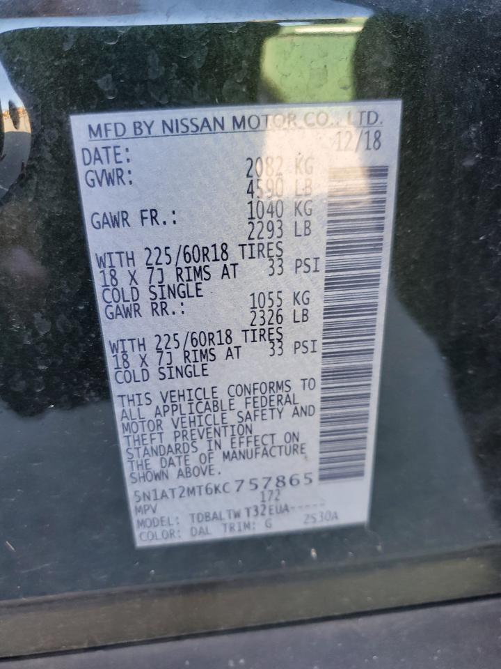 2019 Nissan Rogue S VIN: 5N1AT2MT6KC757865 Lot: 81998405