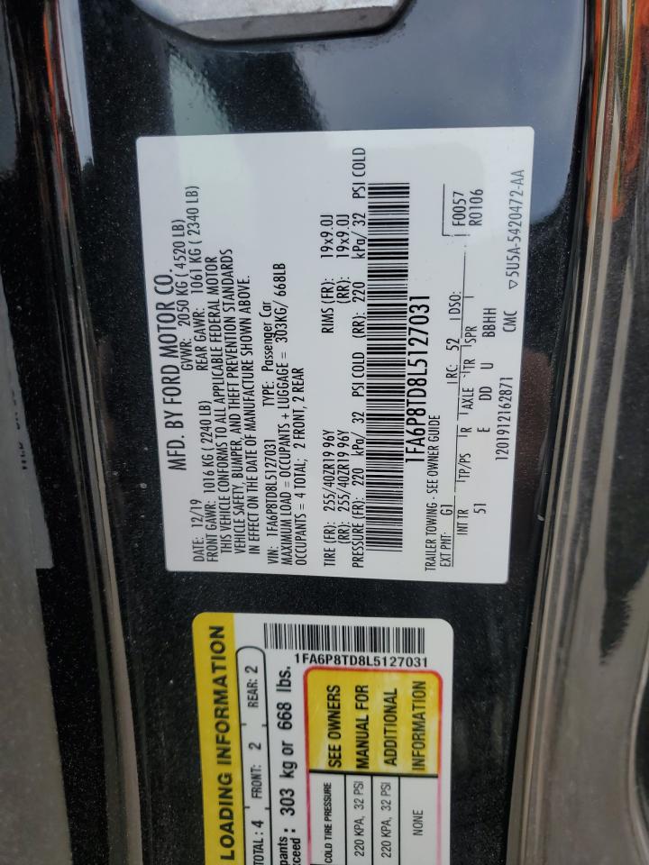 2020 Ford Mustang VIN: 1FA6P8TD8L5127031 Lot: 85312375