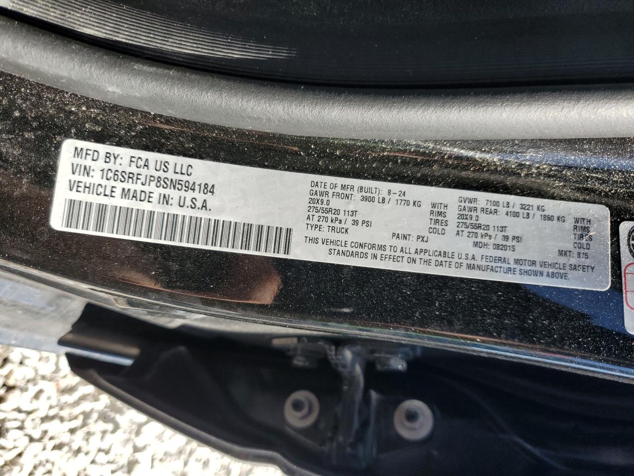 2025 Ram 1500 Laramie VIN: 1C6SRFJP8SN594184 Lot: 86056765