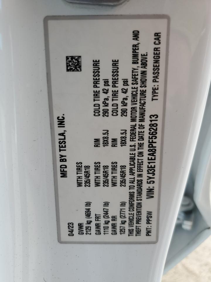 2023 Tesla Model 3 VIN: 5YJ3E1EA8PF562813 Lot: 82222565