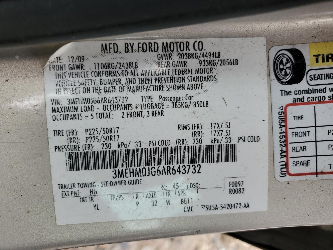 2010 Mercury Milan Premier VIN: 3MEHM0JG6AR643732 Lot: 90512945