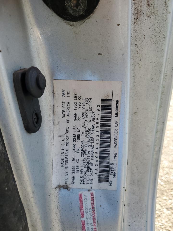 2002 Mitsubishi Eclipse Gt VIN: 4A3AC54H52E055703 Lot: 86233545