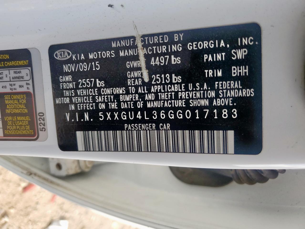 2016 Kia Optima Ex VIN: 5XXGU4L36GG017183 Lot: 82145625