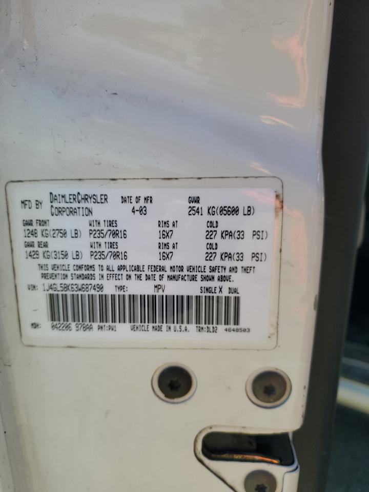 2003 Jeep Liberty Limited VIN: 1J4GL58K63W687490 Lot: 86254905