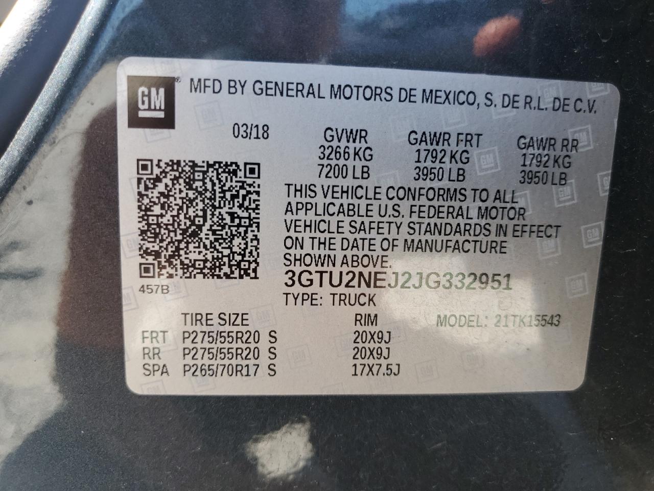 2018 GMC Sierra K1500 Slt VIN: 3GTU2NEJ2JG332951 Lot: 84638945