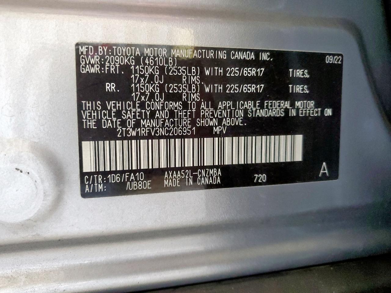 2022 Toyota Rav4 Xle VIN: 2T3W1RFV3NC206951 Lot: 82331565