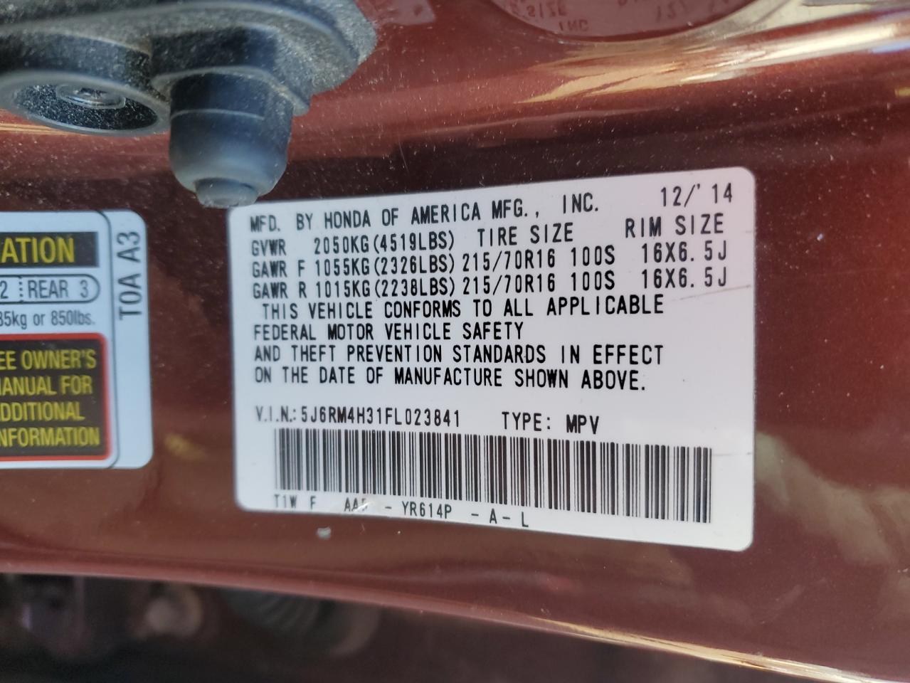 2015 Honda Cr-V Lx VIN: 5J6RM4H31FL023841 Lot: 85576115