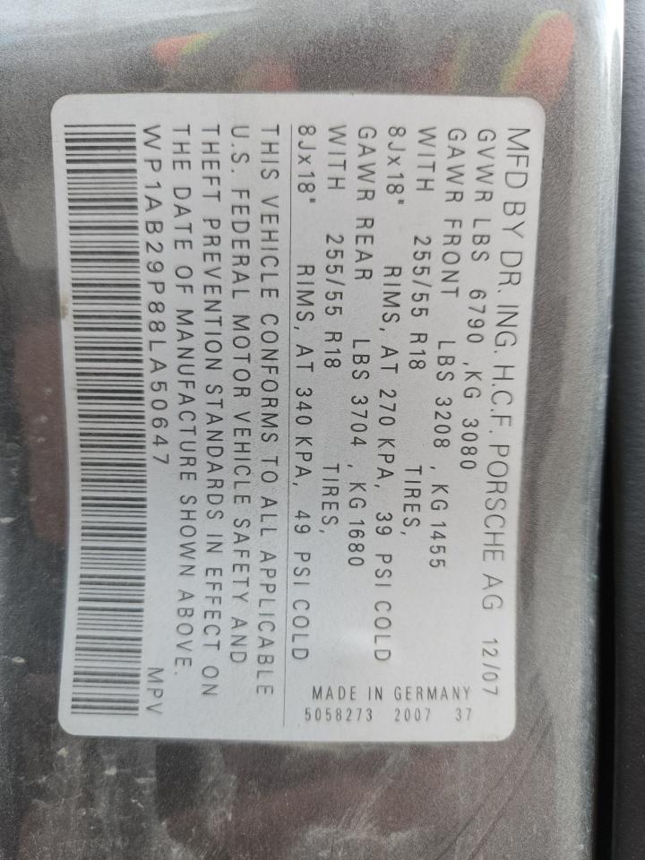 2008 Porsche Cayenne S VIN: WP1AB29P88LA50647 Lot: 86260135