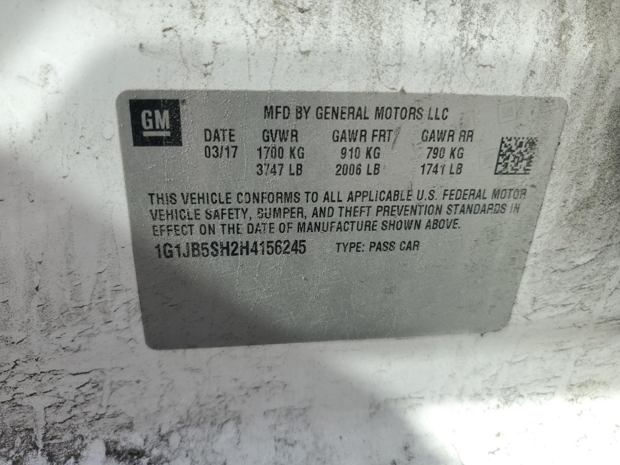 2017 Chevrolet Sonic Ls VIN: 1G1JB5SH2H4156245 Lot: 85374355