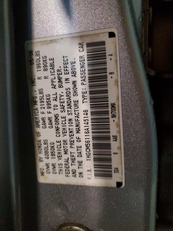 2006 Honda Accord Value VIN: 1HGCM56116A145146 Lot: 87243895