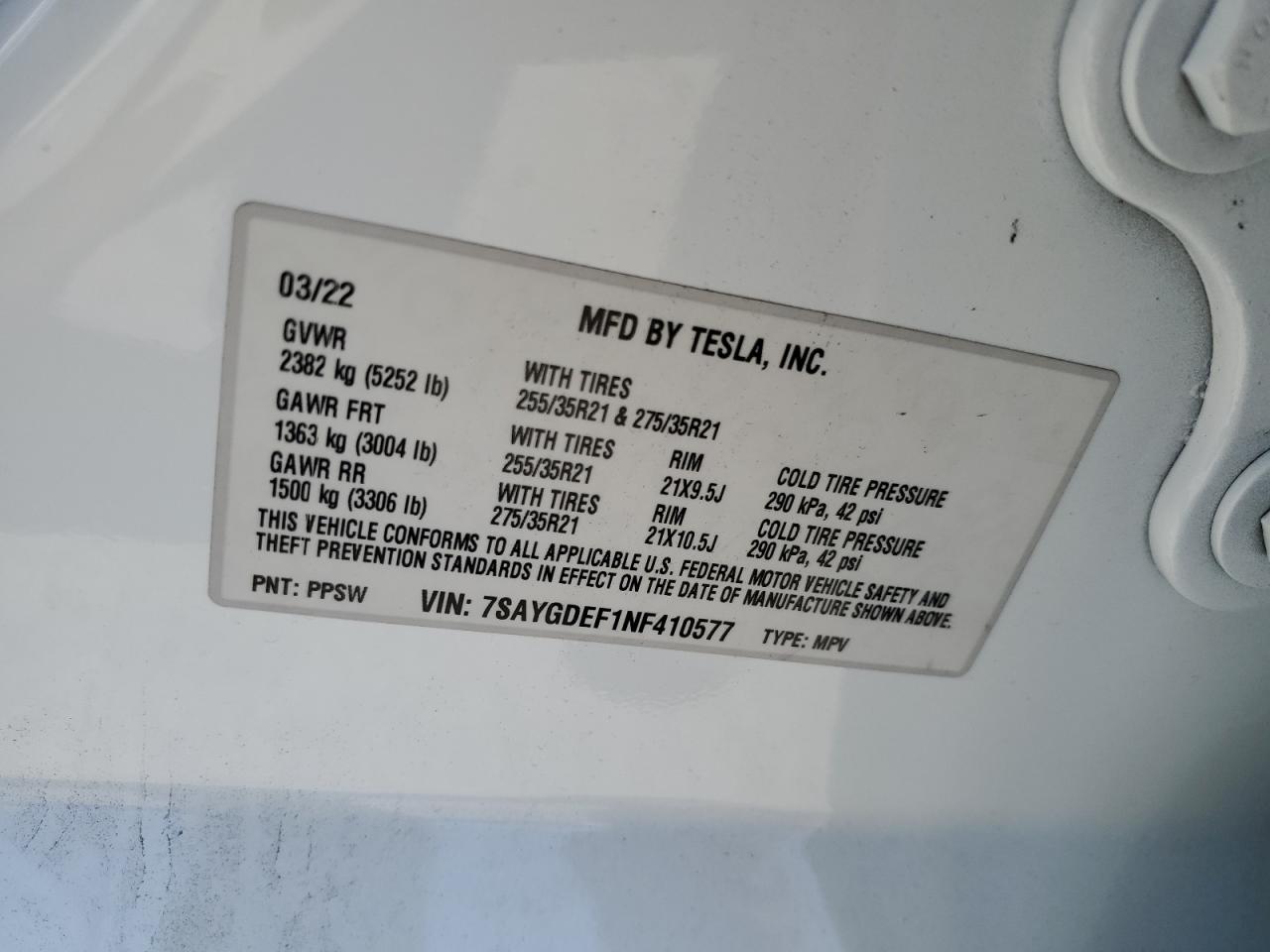 2022 Tesla Model Y VIN: 7SAYGDEF1NF410577 Lot: 81837515