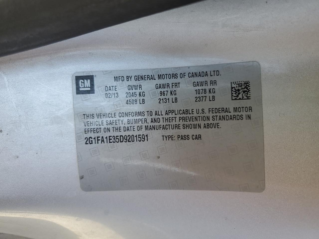 2013 Chevrolet Camaro Ls VIN: 2G1FA1E35D9201591 Lot: 85201705