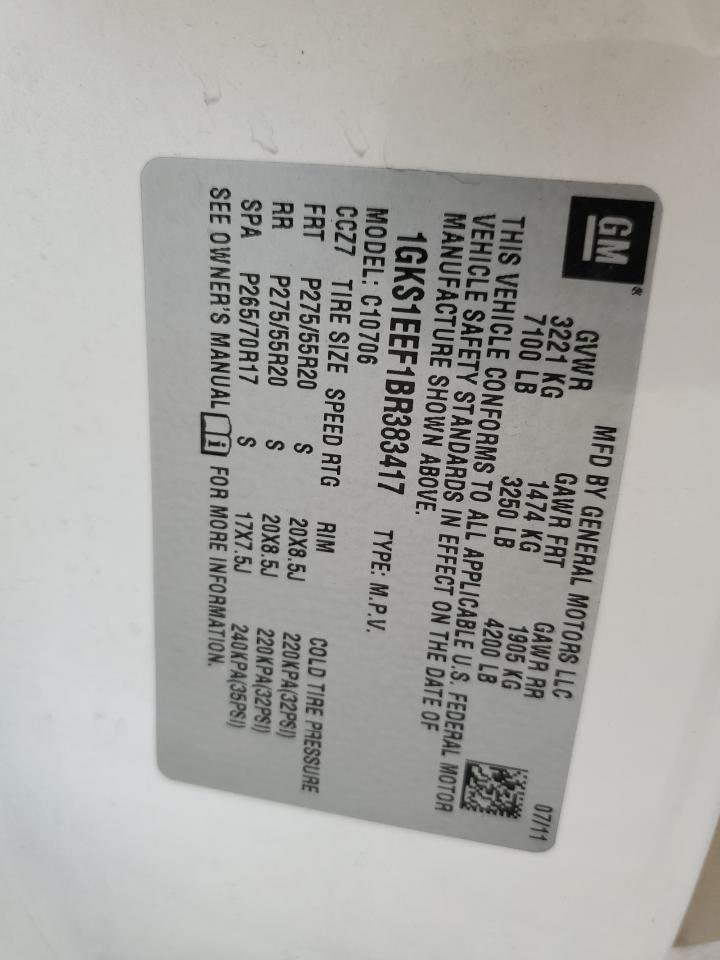 2011 GMC Yukon Denali VIN: 1GKS1EEF1BR383417 Lot: 82359335