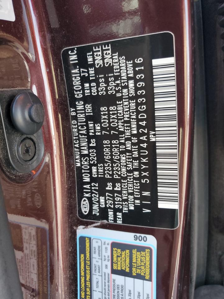 2013 Kia Sorento Ex VIN: 5XYKU4A24DG339316 Lot: 85900565