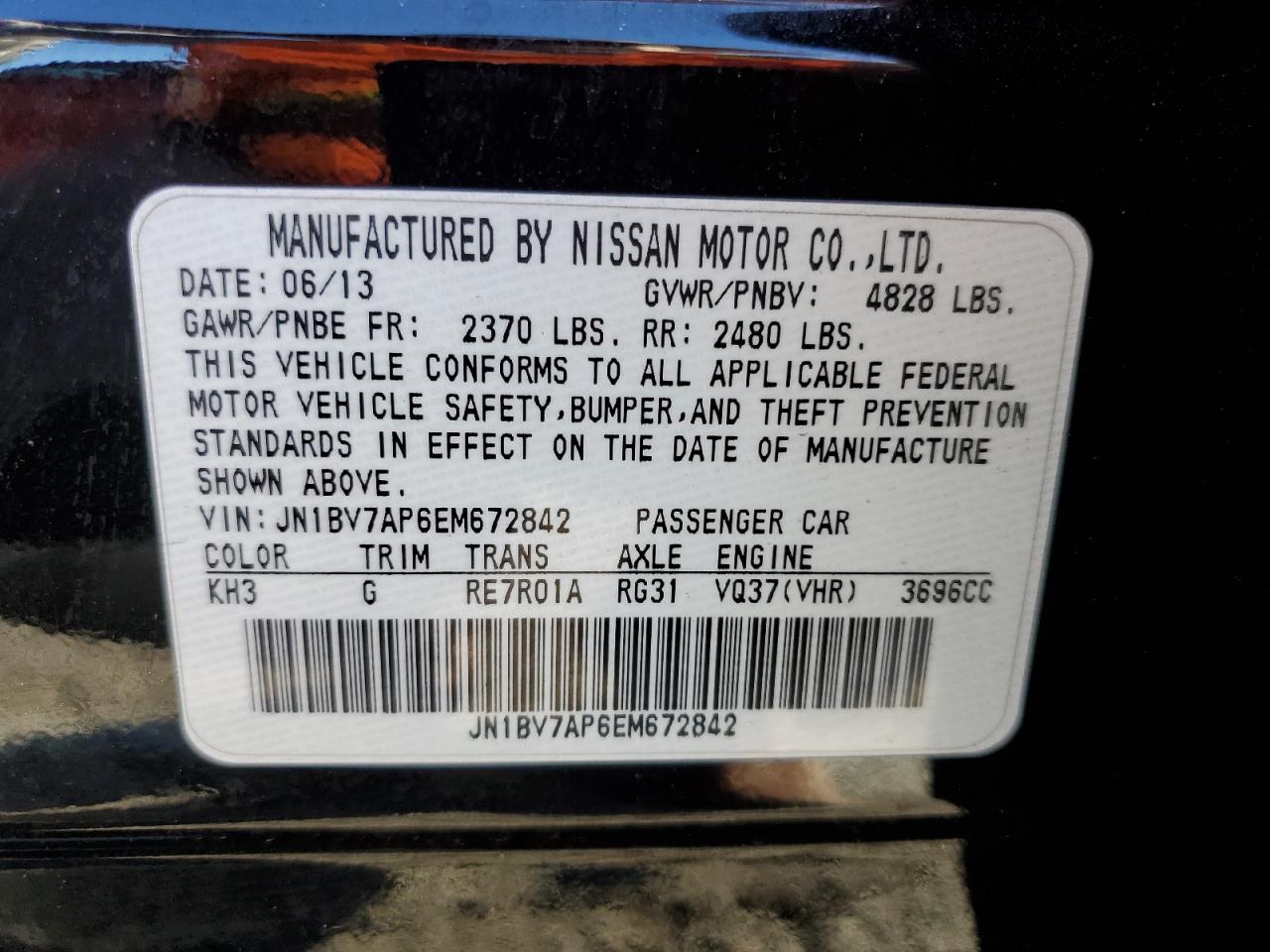 2014 Infiniti Q50 Base VIN: JN1BV7AP6EM672842 Lot: 87478825