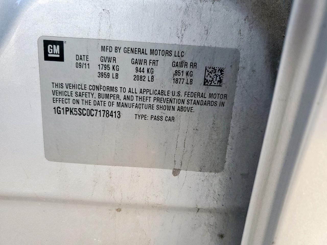 2012 Chevrolet Cruze Eco VIN: 1G1PK5SC0C7178413 Lot: 85548475