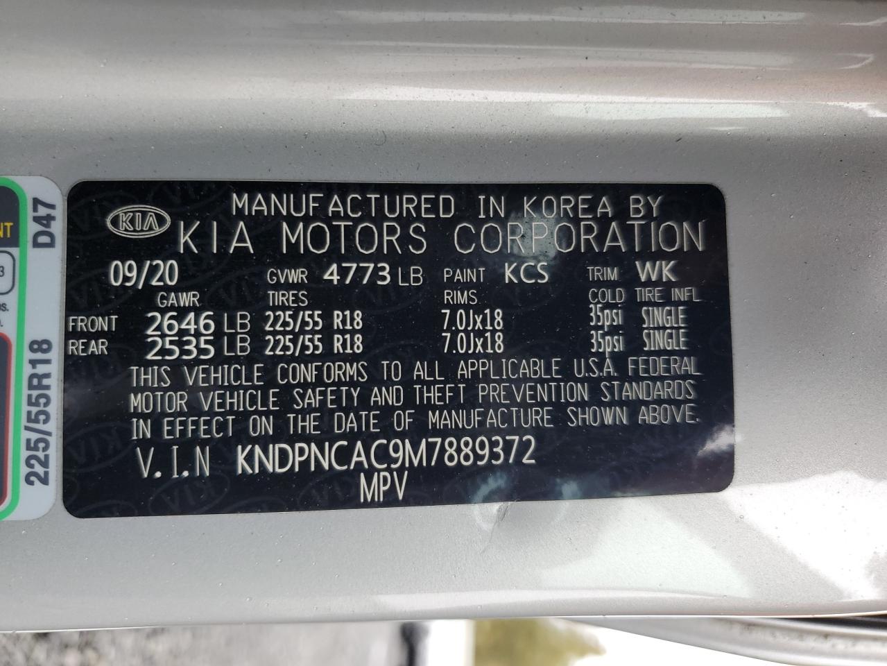 2021 Kia Sportage Ex VIN: KNDPNCAC9M7889372 Lot: 82324945