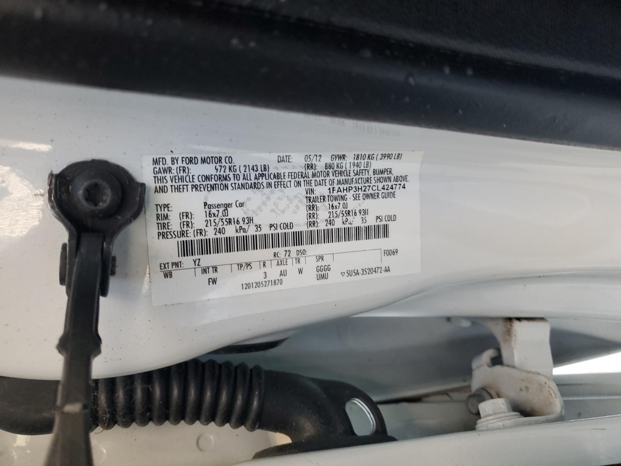 2012 Ford Focus Sel VIN: 1FAHP3H27CL424774 Lot: 84705135