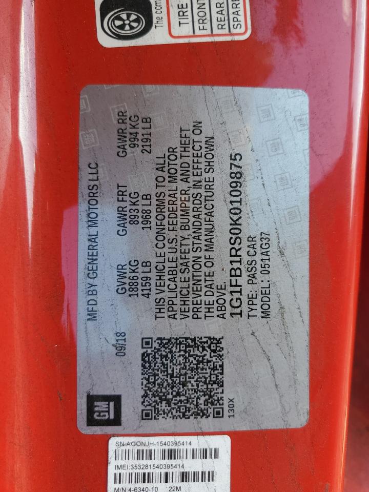 2019 Chevrolet Camaro Ls VIN: 1G1FB1RS0K0109875 Lot: 82677505