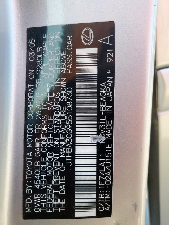 2005 Lexus Es 330 VIN: JTHBA30G955108730 Lot: 91282195