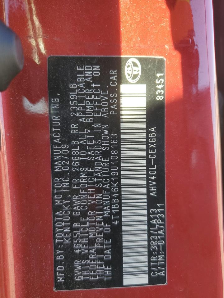 2009 Toyota Camry Hybrid VIN: 4T1BB46K19U108163 Lot: 89554835