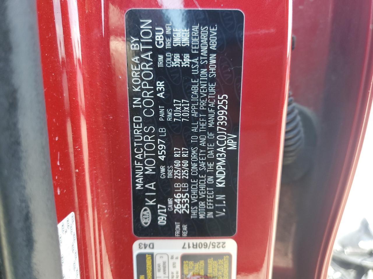 2018 Kia Sportage Lx VIN: KNDPM3AC0J7399255 Lot: 82325205