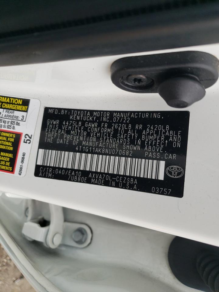 2022 Toyota Camry Se VIN: 4T1G11AK8NU070682 Lot: 82402725