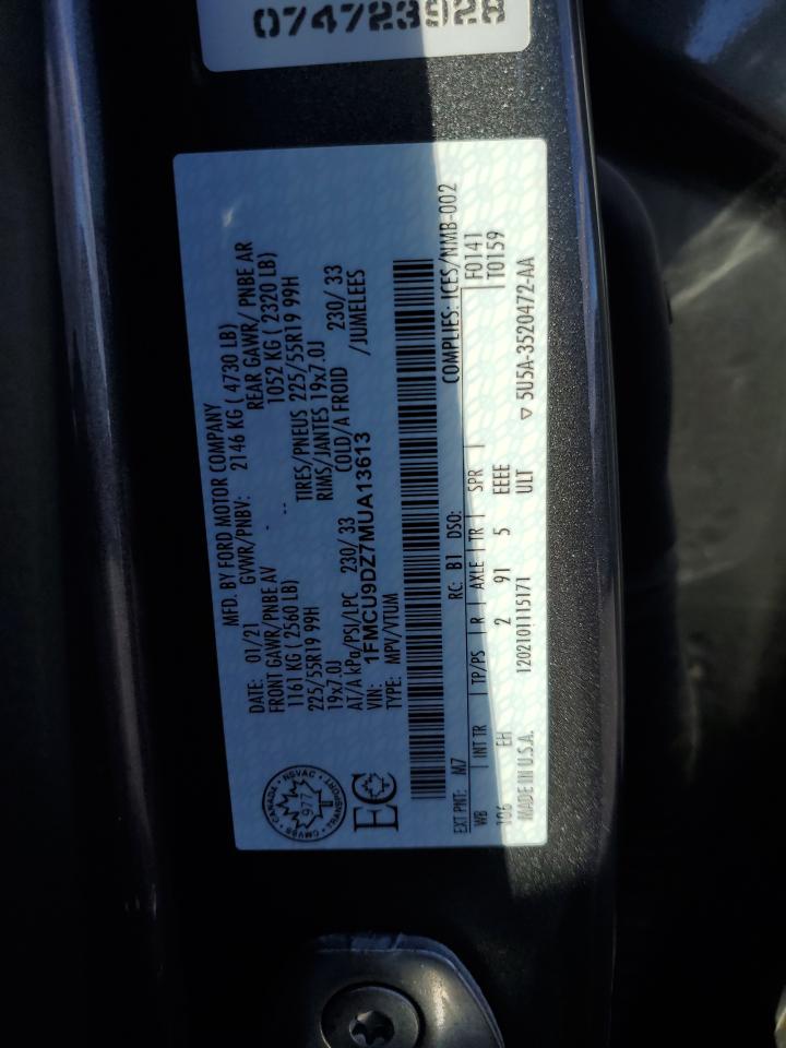 2021 Ford Escape Titanium VIN: 1FMCU9DZ7MUA13613 Lot: 85673315